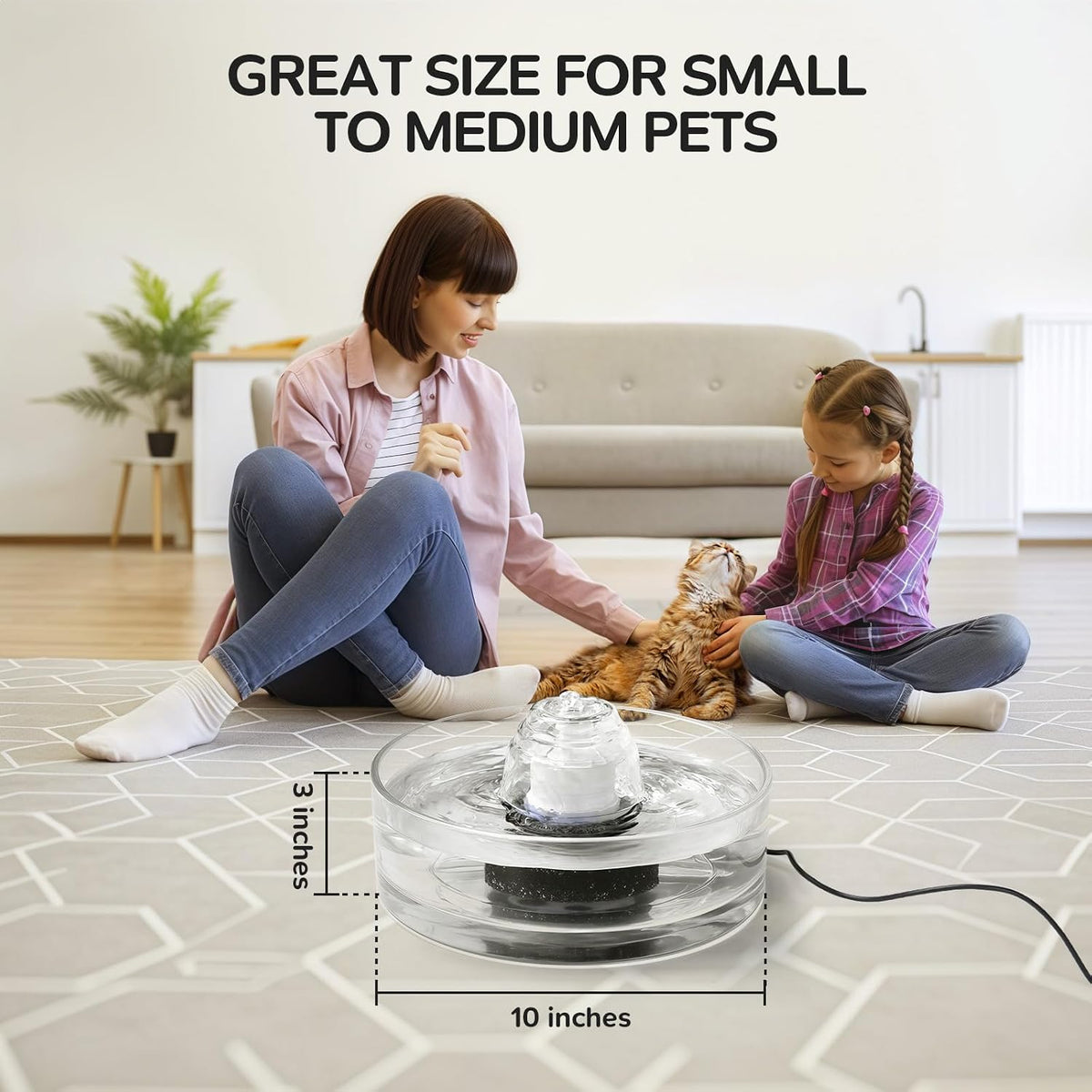 2.7L Glass Pet Fountain –Transparent Glass Cat Water Fountain & Little Dog Drinking Bowl– Automatic Cat Water Dispenser