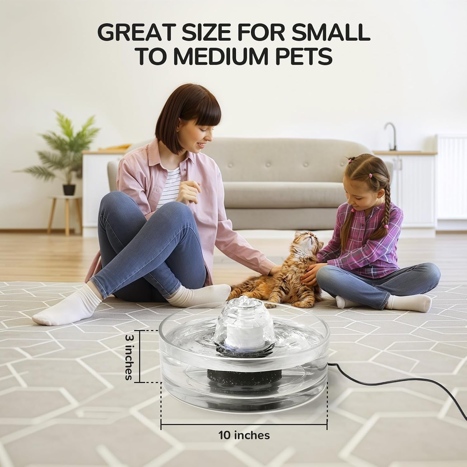 2.7L Glass Pet Fountain –Transparent Glass Cat Water Fountain & Little Dog Drinking Bowl– Automatic Cat Water Dispenser