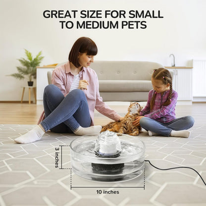 2.7L Glass Pet Fountain –Transparent Glass Cat Water Fountain & Little Dog Drinking Bowl– Automatic Cat Water Dispenser