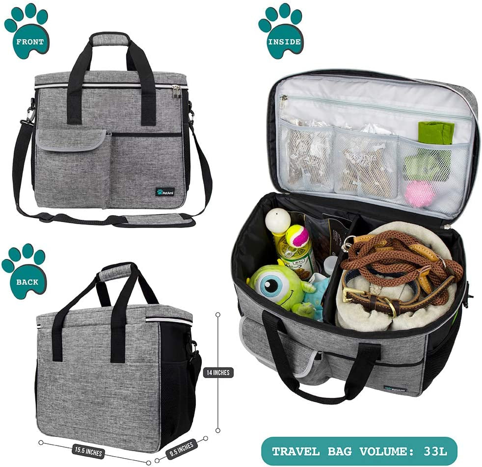 Dog Travel Bag Organizer, Pet Supplies Tote Diaper Bag, Gray Large