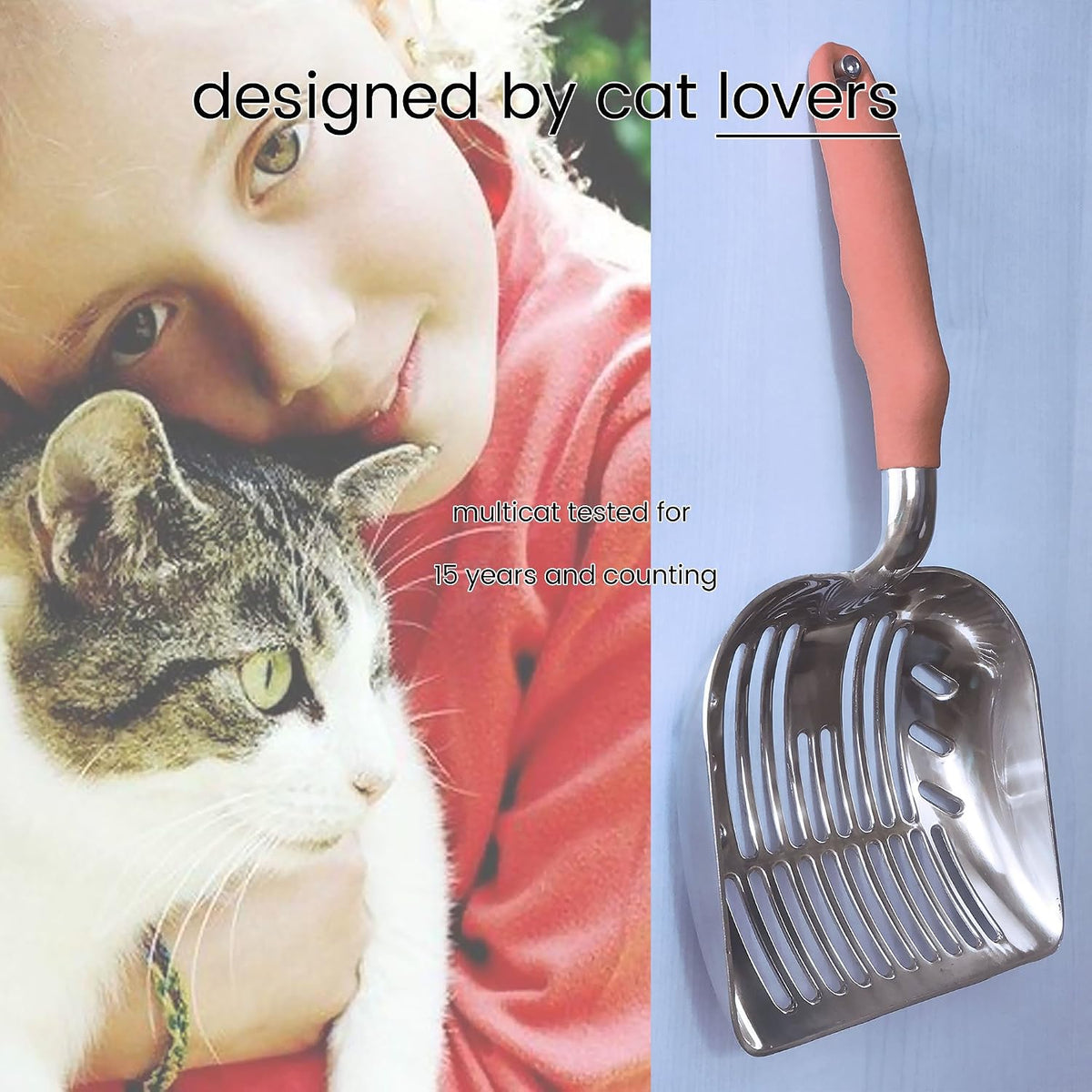 ® Premium Multicat Cat Litter Scoop | Solid Metal | Litter Box Tray Pan Sifter