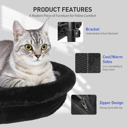 Cat Desk Bed, Reversible Cat Hammock for Desk Use, Clamp-On Metal, Black