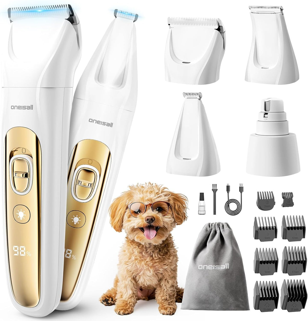 Quiet 4-In-1 Dog Grooming Kit with LED Light