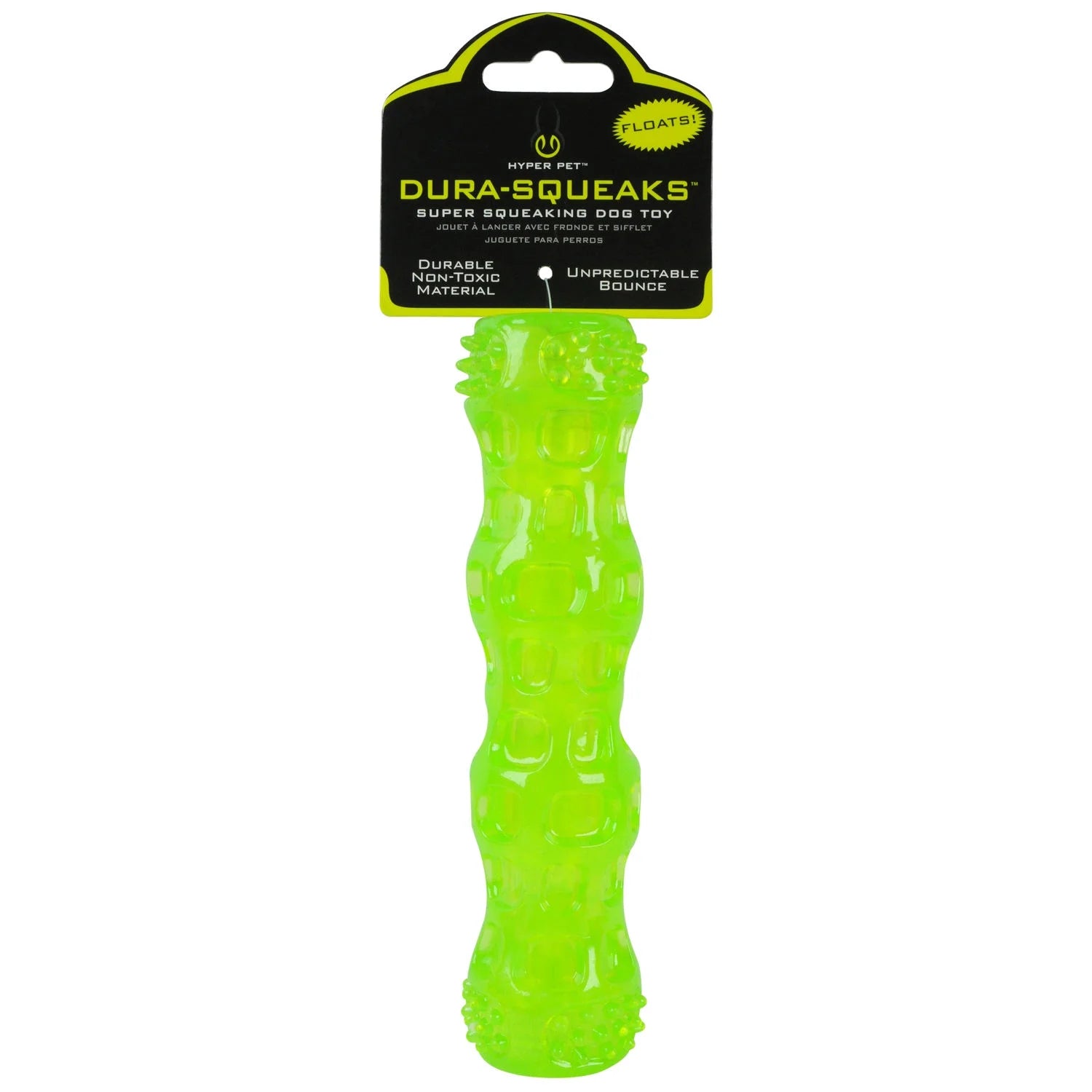 Dura-Squeaks Durable Non-Toxic TPR Bouncing Super Squeaky Dog Toy, Stick, Green