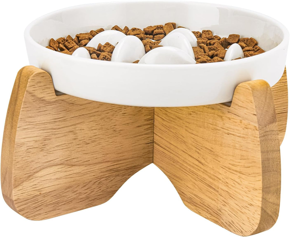 Raised Ceramic Slow Feeder Cat Bowl 6.3" Wide with Stand (1 Pack)