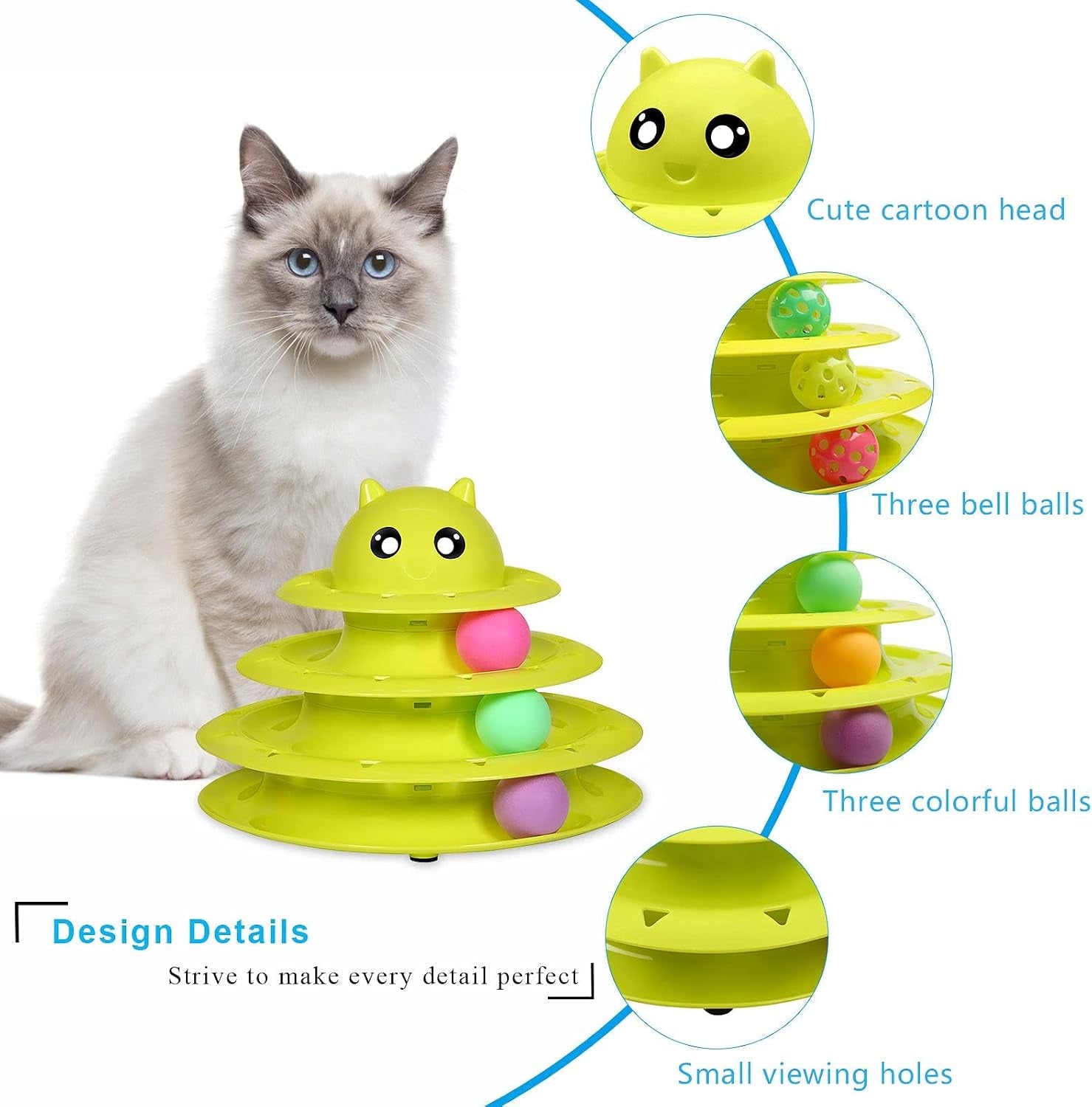 Cat Toy Roller 3-Level Turntable Cat Toys with Six Colorful Balls