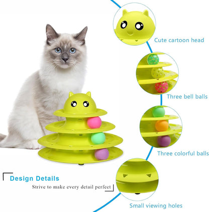 Cat Toy Roller 3-Level Turntable Cat Toys with Six Colorful Balls