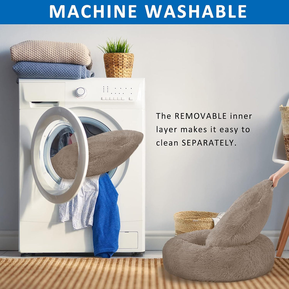 Washable Dog round Bed - Xlarge Donut Dog Bed, Comfy Calming Cuddler
