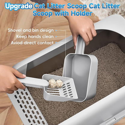 2 Pack Stainless Steel Cat Litter Box with Lid, XL Extra Large Metal Box for Big Cats, 24" L X 16" W X 12" H, Enclosed Litter Box High Sided, Non-Sticky, Include Litter Scoop