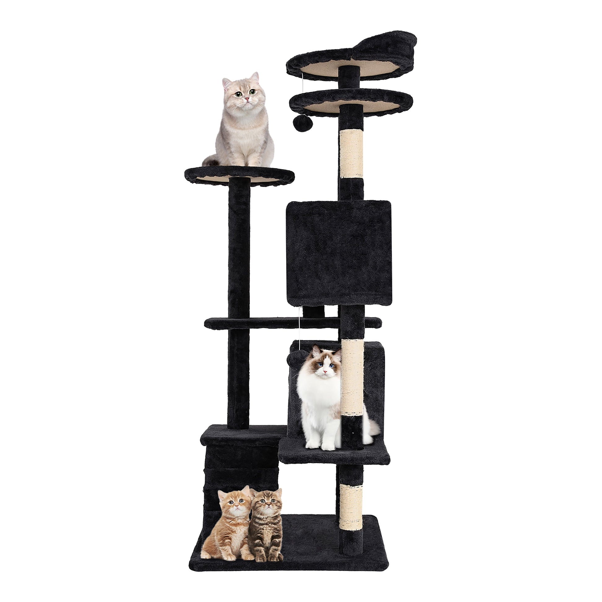 Tabby Indoor Upholstered Faux-Fur Wood Dark Gray Cat Condo Tree Tower for Pet Room
