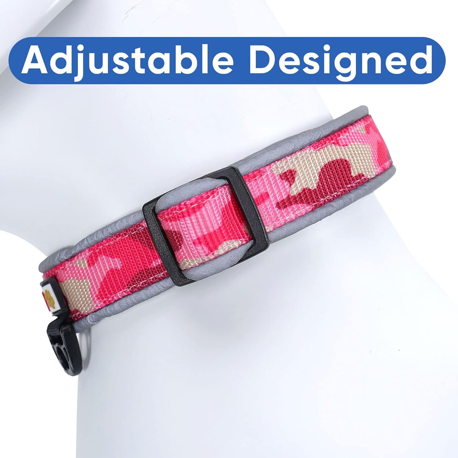 Camo Pink/Black Padded Dog Collar, Large