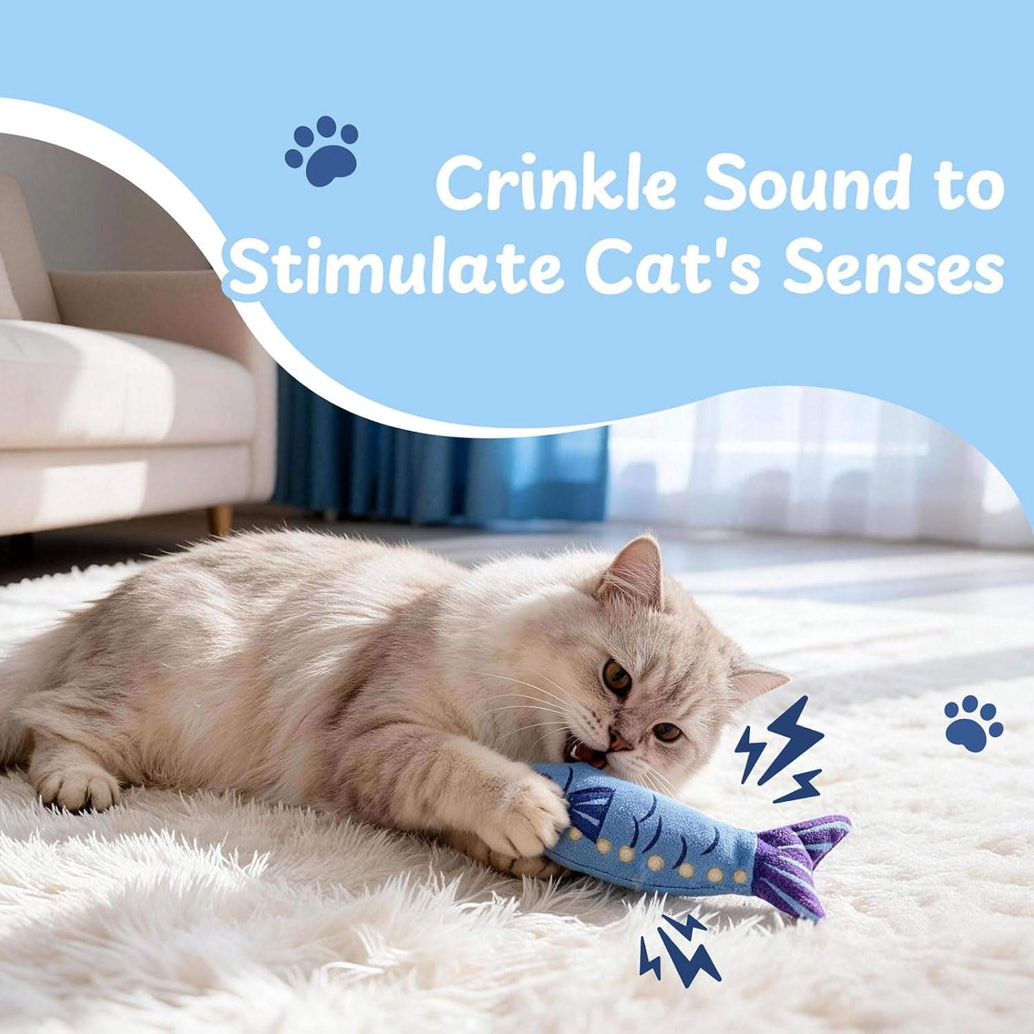 Sardines Catnip Toys for Indoor Cats - 3 Pack Cat Toys Fish with Pouch, Cat Nip Toys Cat Kicker Toy with Crinkle Paper, Interactive Cat Toy for Kitten Enrichment, Cat Gifts