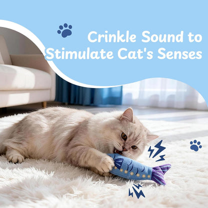 Sardines Catnip Toys for Indoor Cats - 3 Pack Cat Toys Fish with Pouch, Cat Nip Toys Cat Kicker Toy with Crinkle Paper, Interactive Cat Toy for Kitten Enrichment, Cat Gifts