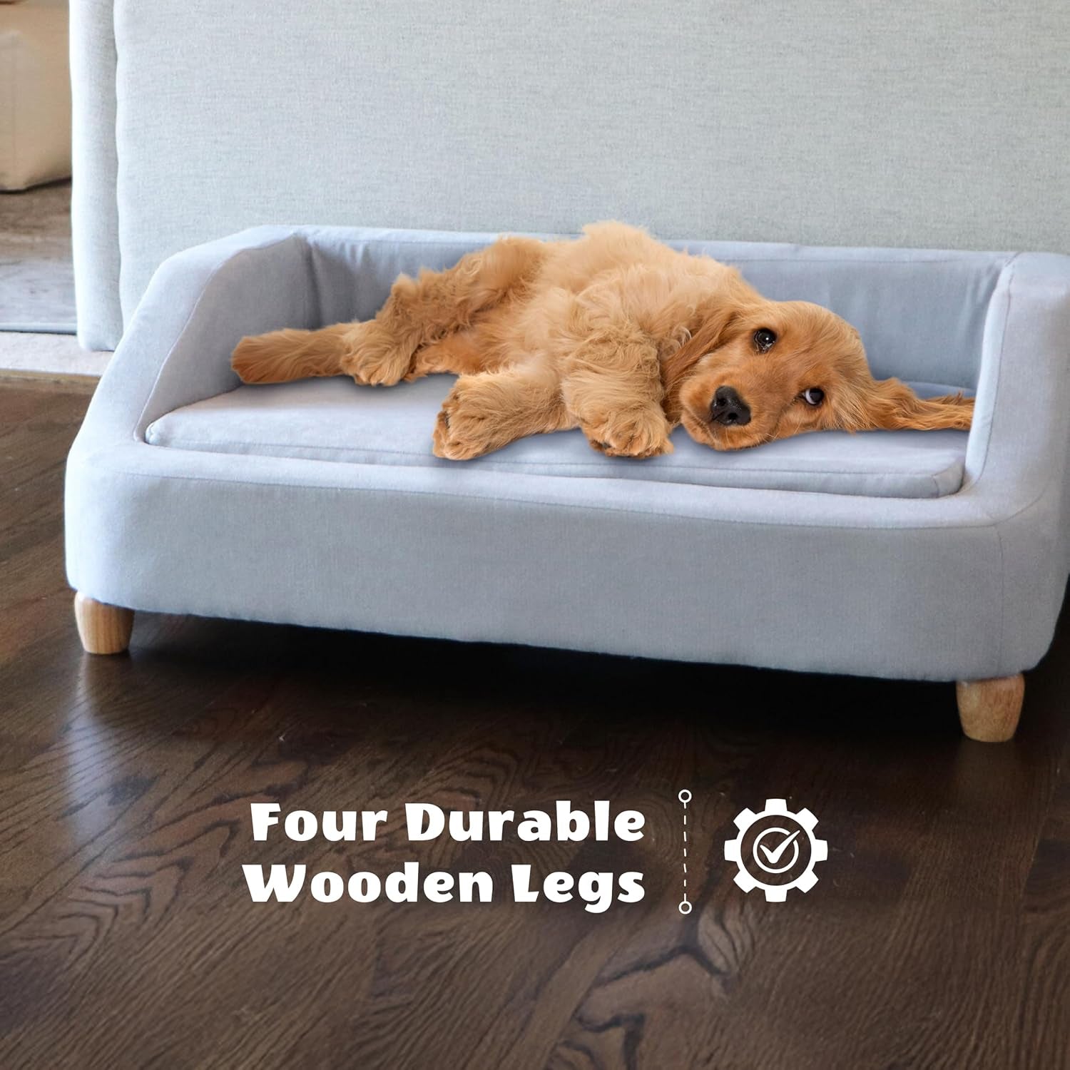 36-In. Microfiber Gray Rectangular Dog Sofa for Medium-Sized Dogs, Stylish and Modern Elevated Dog Bed, Durable and Easy to Clean Dog Sofa Bed, Cushioned Dog Sofas & Chairs