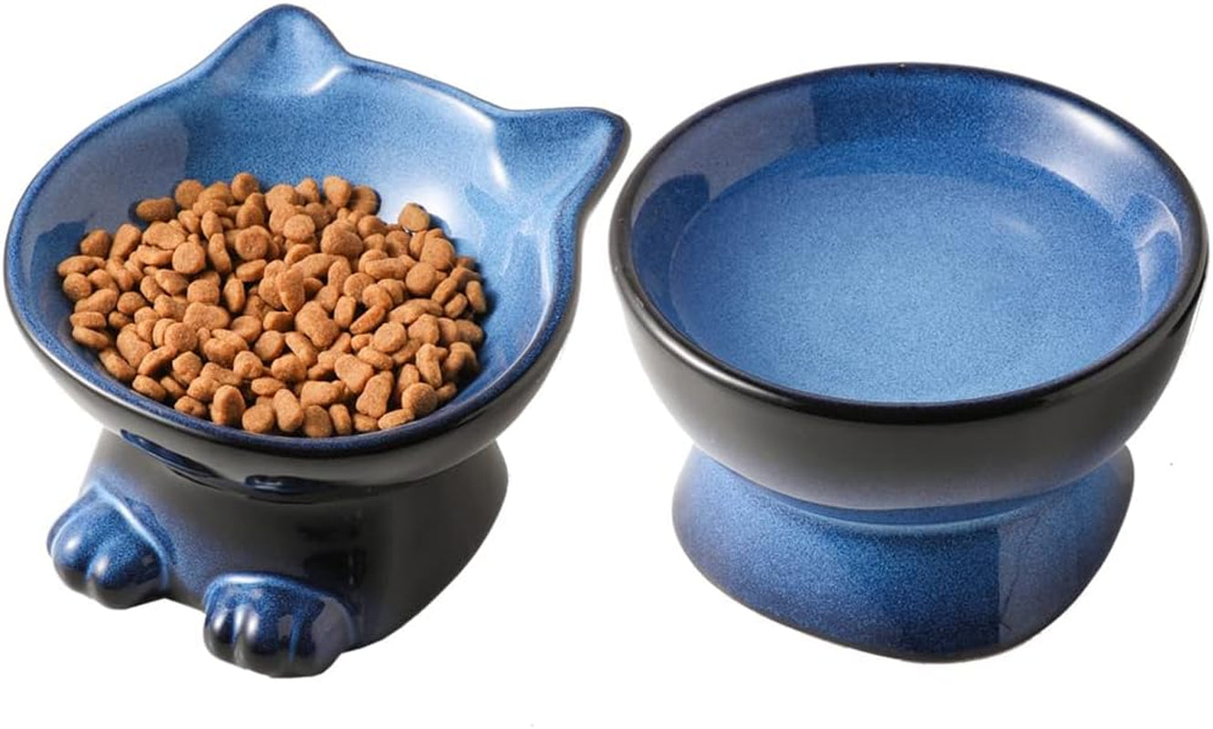 Elevated Cat Bowls,5 Inch Ceramic Raised Cat Food and Water Bowl Set