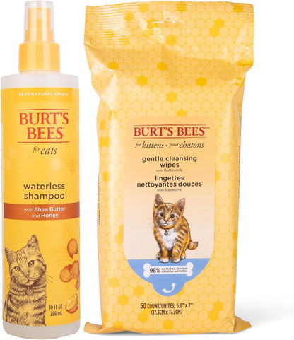 Cats Grooming Bundle: Waterless Cat Shampoo with Apple & Honey, 10Oz and Kitten Wipes with Buttermilk, 50Ct, Naturally Derived Ingredients
