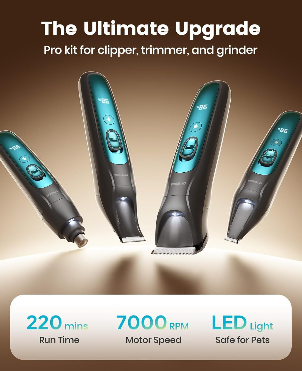 Professional 4-In-1 Dog Grooming Kit with LED Light