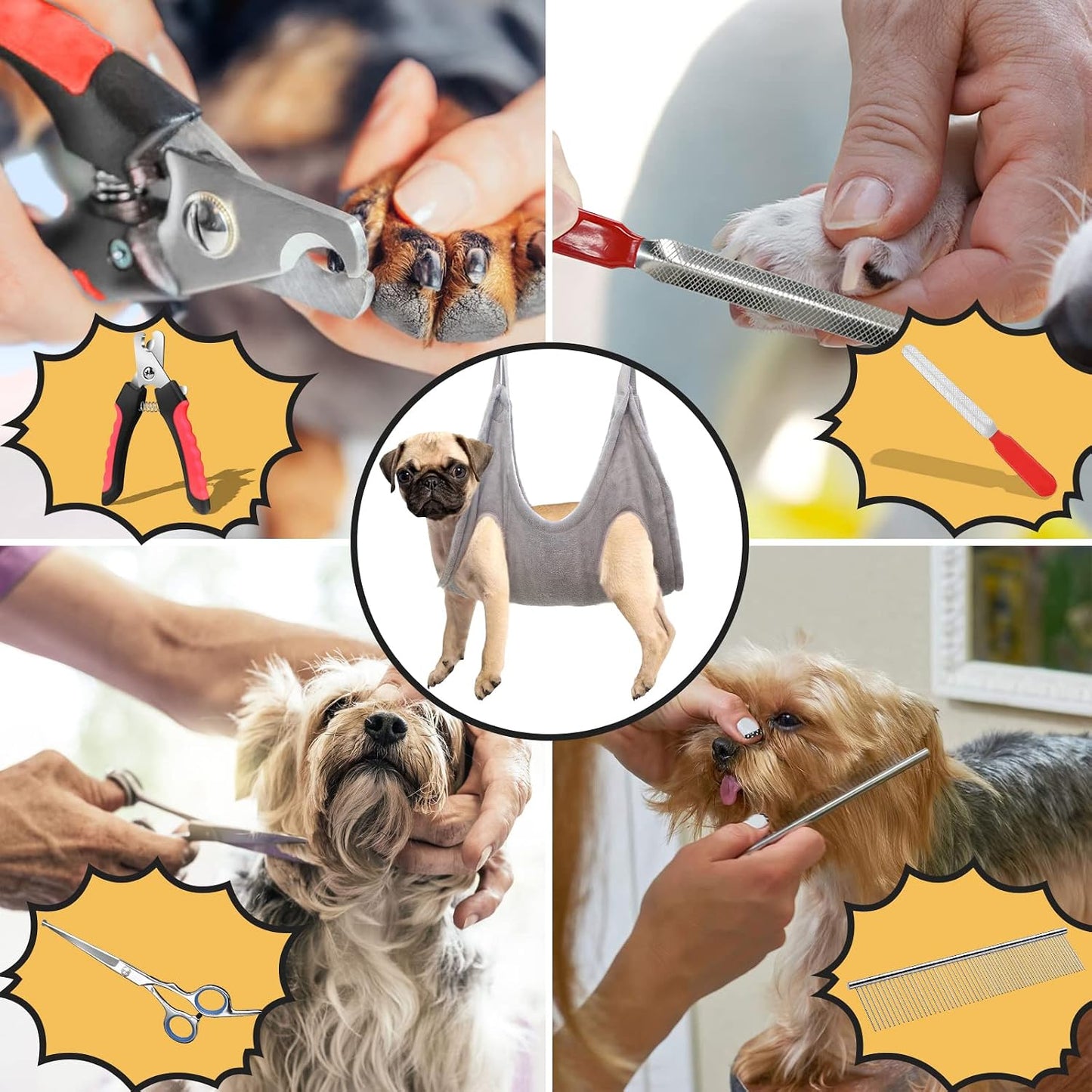 Dog Grooming Kit, Dog Grooming Supplies, Dog Grooming Hammock, Dog Grooming Harness, Dog Nail Clippers, Dog Nail Grinder, Hooks(Pro Version, S)