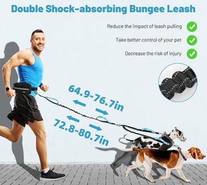 Hands Free Dog Leash for 2 Dogs with Pouch, Dog Walking, 25-120 Lbs