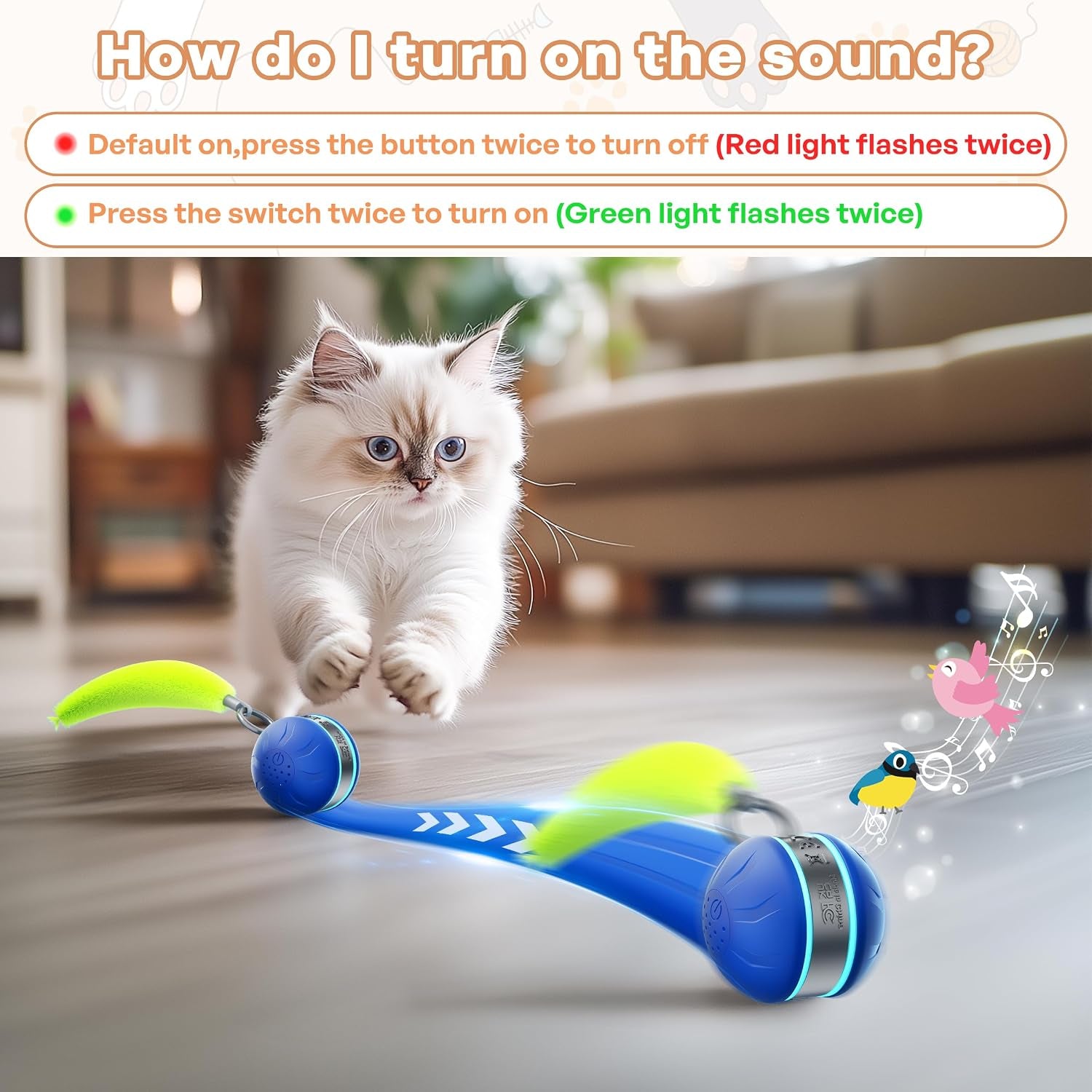 Speedy 2.0 Tail Interactive Cat Toys for Bored Indoor Adult Cats,Rechargeable Automatic Cat Toy Balls Self Moving Chirping,Electric Cat Ball Toy for Smart Kitten Enrichment Exercise Essentials(Blue)