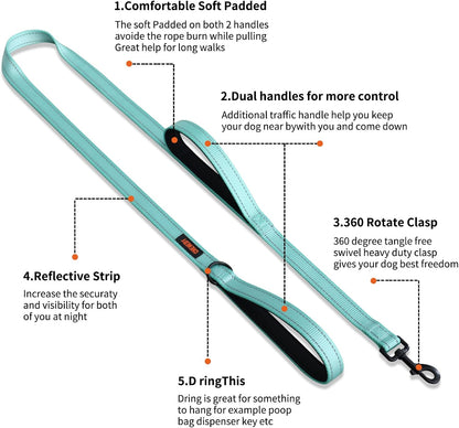 Heavy Duty Double Handle Leash - Reflective Training Lead for Large Breed Dogs (6Ft-Black)