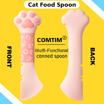 Small Cat Food Can Lids with Cat Food Spoon Set, Silicone Cat Food Can Covers Lids for 3 Oz Cans, Cat Can Opener Spatula Cat Spoon for Wet Food