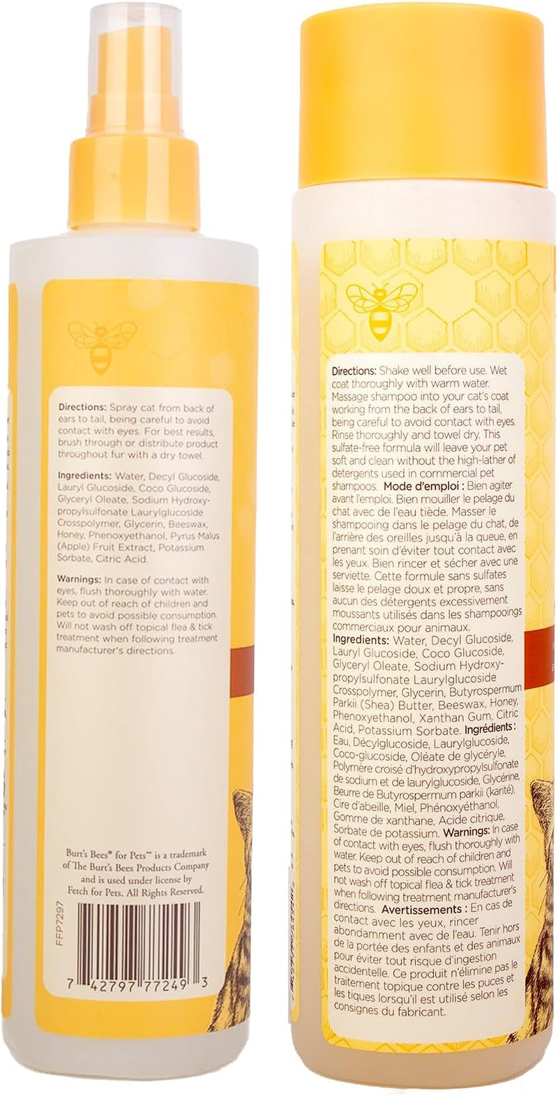 Burt’S Bees for Pets Cat Care Bundle: Waterless Cat Shampoo with Apple & Honey, 10Oz & Hypoallergenic Cat Shampoo with Shea Butter & Honey for Dry and Sensitive Skin