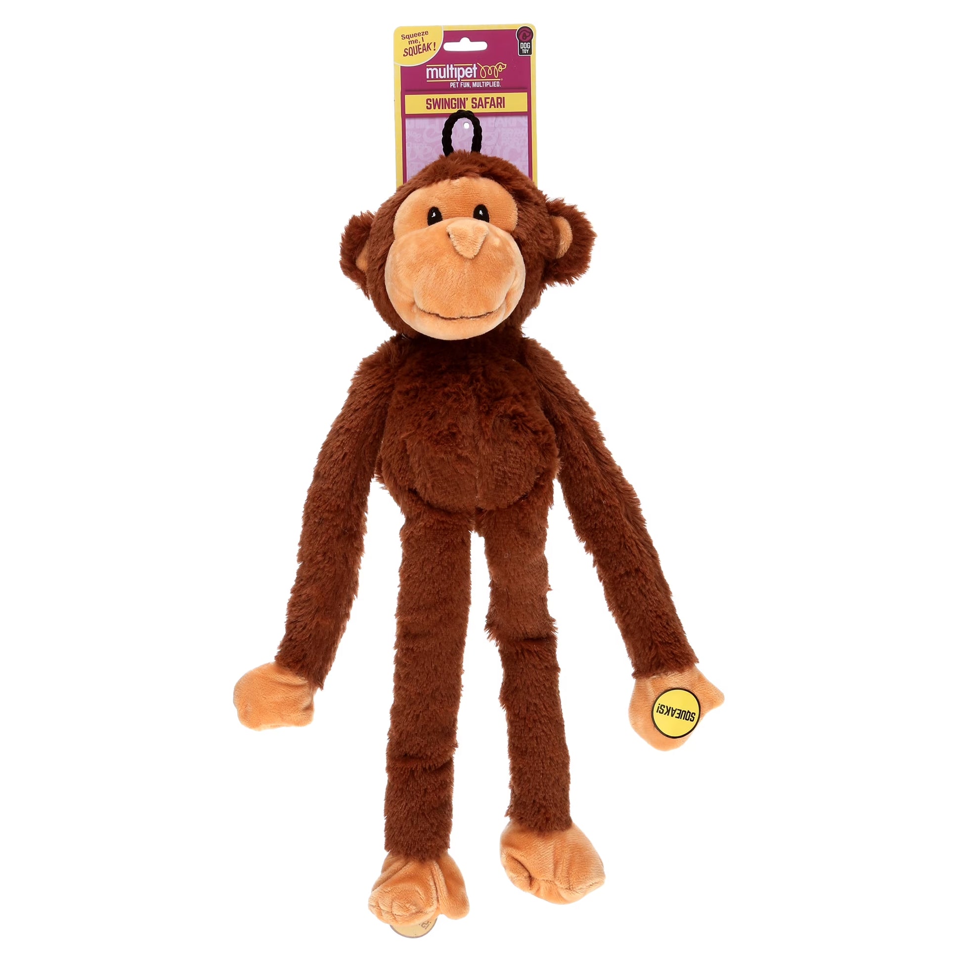 Swingin' Safari Plush Monkey Dog Toy with Squeakers, 19 Inches