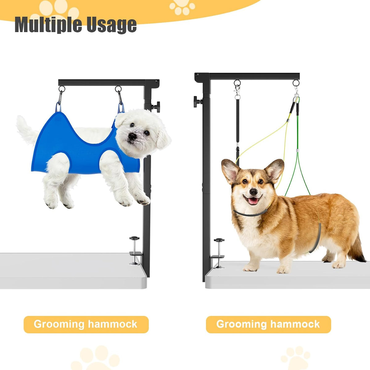 Foldable Dog Grooming Arm with Clamp - Adjustable Grooming Table Arm with No-Sit Holder & Hammock, Includes Pet Grooming Scissors & Comb Set | for Small Medium Dogs | Home Use & Professional Salon
