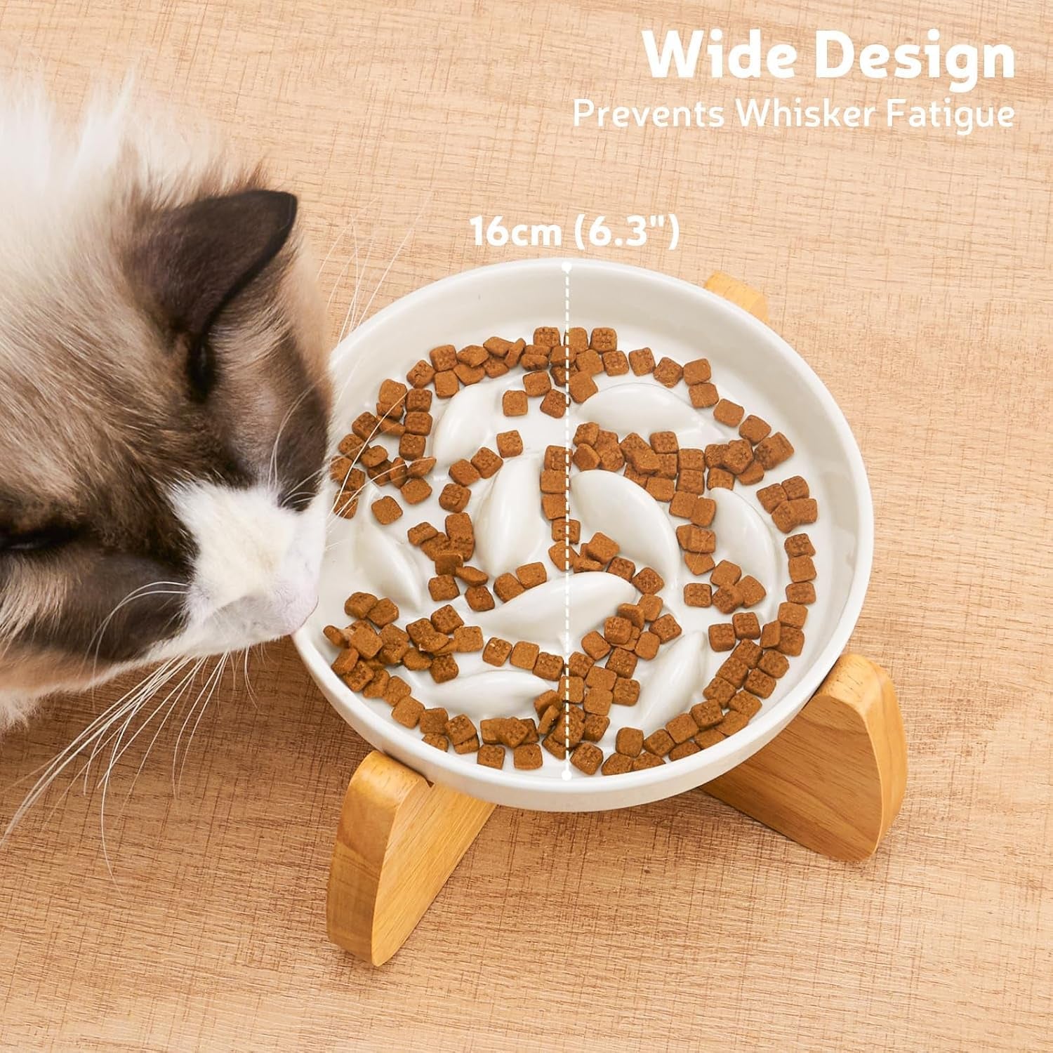 Raised Ceramic Slow Feeder Cat Bowl 6.3" Wide with Stand (1 Pack)