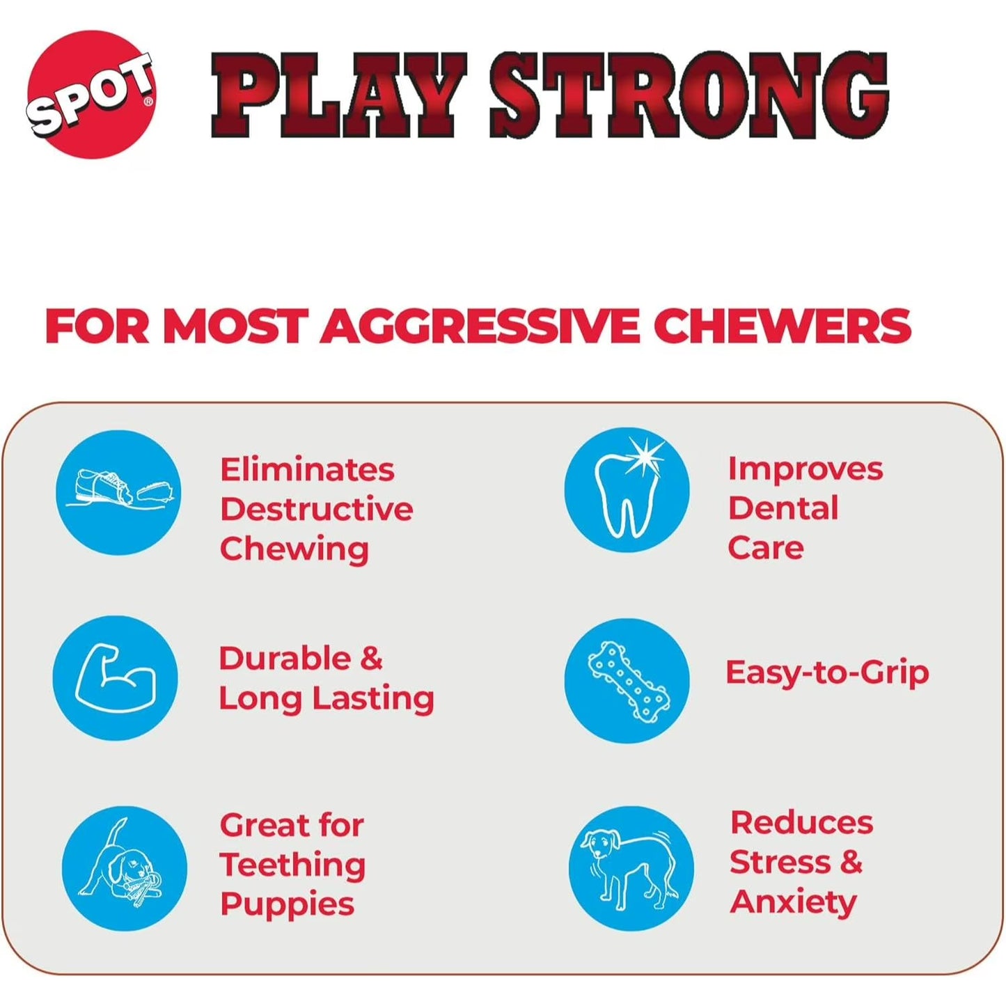 Play Strong Trident Bone Rubber Dog Toy, Y Shape, Long Lasting Dog Chew for Aggressive Chewers, Hollow Center to Hide Treats, 6"