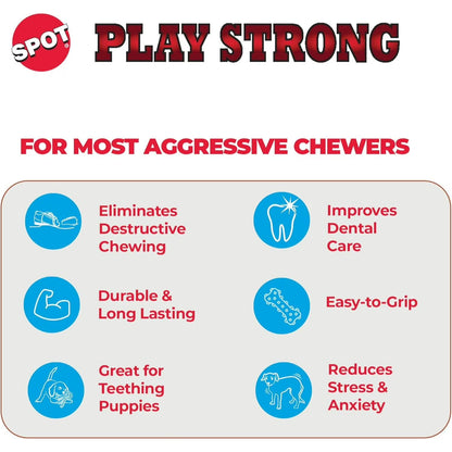 Play Strong Trident Bone Rubber Dog Toy, Y Shape, Long Lasting Dog Chew for Aggressive Chewers, Hollow Center to Hide Treats, 6"