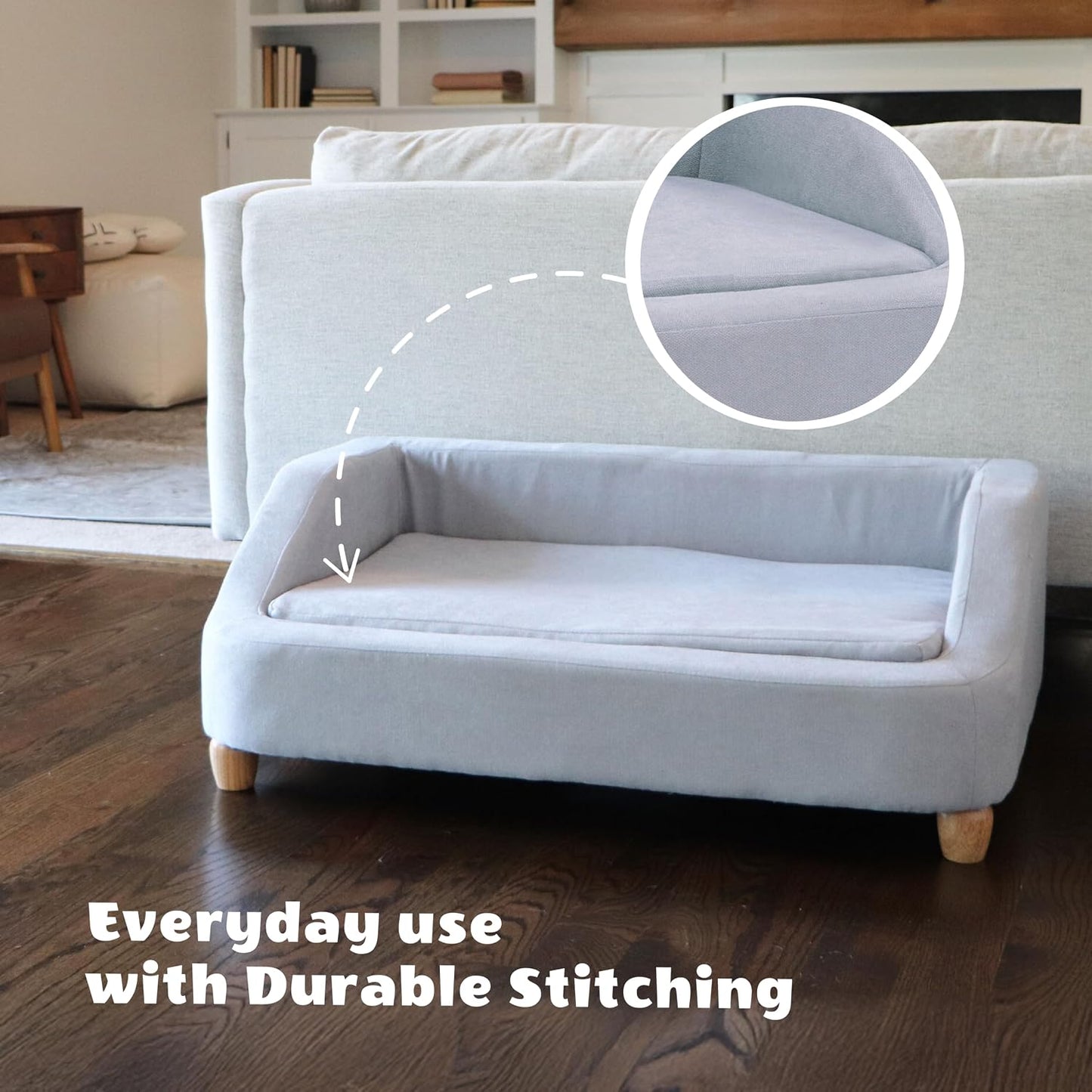 36-In. Microfiber Gray Rectangular Dog Sofa for Medium-Sized Dogs, Stylish and Modern Elevated Dog Bed, Durable and Easy to Clean Dog Sofa Bed, Cushioned Dog Sofas & Chairs