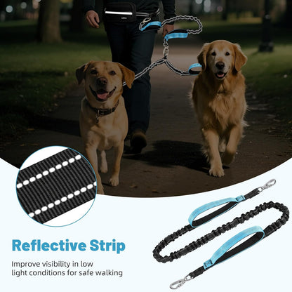 Hands Free Dog Leash for 2 Dogs with Pouch, Dog Walking, 25-120 Lbs