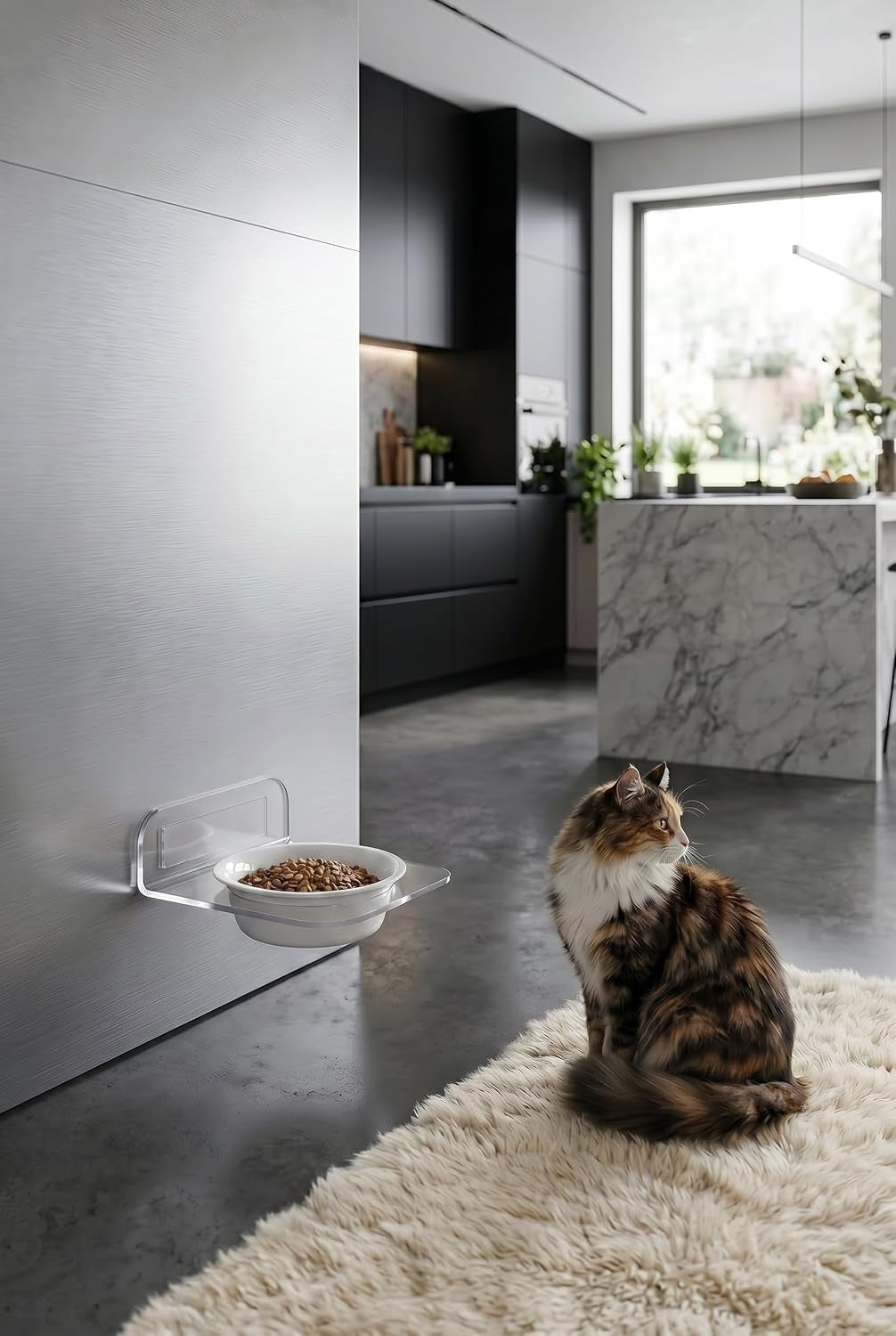 Cat Bowls Elevated, Wall Mounted Floating Ceramic Cat Bowl 7.4 Oz, Raised Cat Bowl for Indoor Cats, Elevated Food and Water Dish for Cats and Small Dogs, Easy to Clean (White)