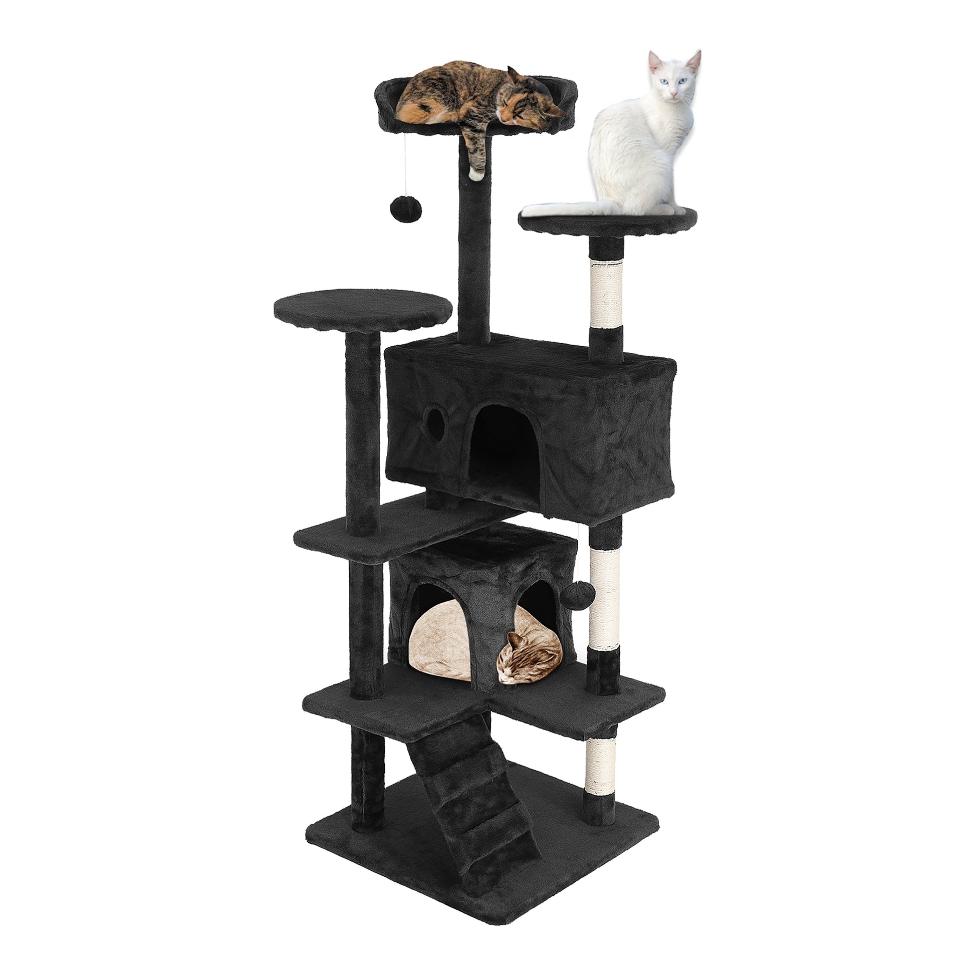 Tabby Indoor Upholstered Faux-Fur Wood Dark Gray Cat Condo Tree Tower for Pet Room