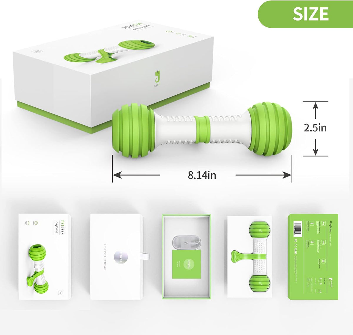 Interactive Dog Toys, Motion Activated Electronic Dog Toy Interactive Dog Bone Toys for Medium Large Dogs, USB Rechargeable Automatic Dog Toy for Boredom and Stimulating (Green)