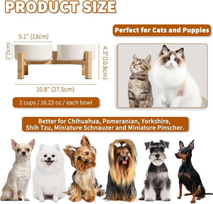 Elevated Ceramic Dog Bowl, 2 Cups Dog Food and Water Bowl Set with Stand