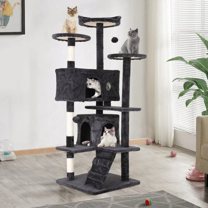 54In Cat Tree Tower, Multi-Level Cat Tower Furniture Activity Center with Platform Scratching Posts Stand House Condo and Toy, Cat Condos for Indoor Cats Kitten Activity Relaxing, Dark Gray