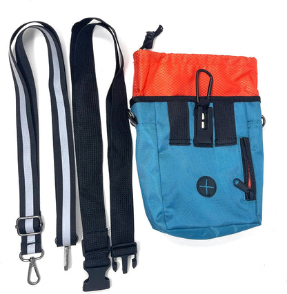 Dog Training Pouch with Training Clicker and Water Bowl - 5 Ways to Wear - Carry Toys, Treats for Positive Reinforcement - Built-In Poop Bag Dispenser (Teal)