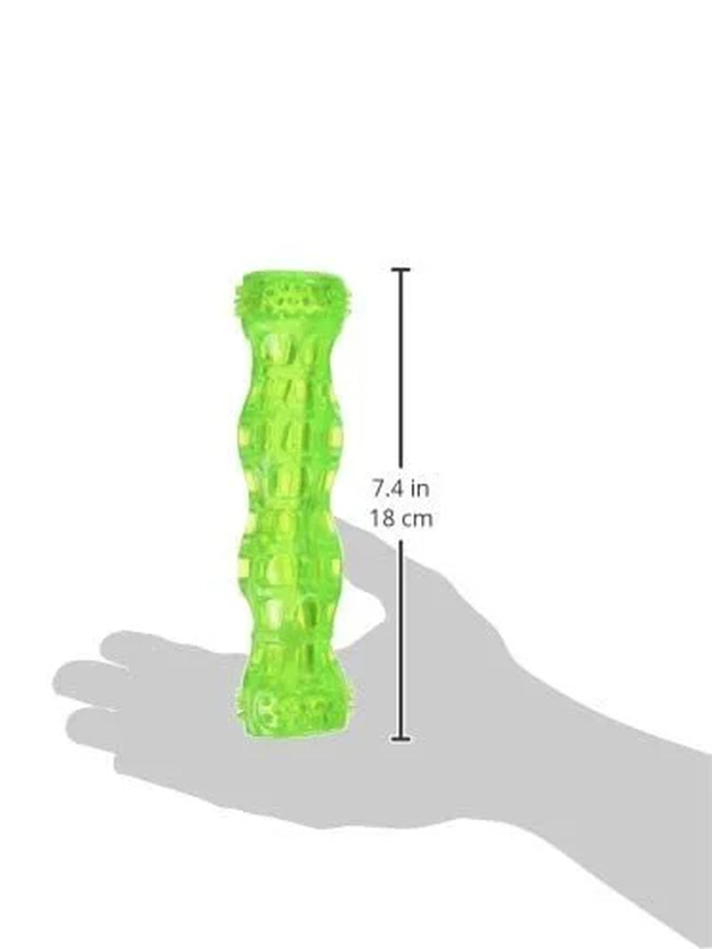 Dura-Squeaks Durable Non-Toxic TPR Bouncing Super Squeaky Dog Toy, Stick, Green
