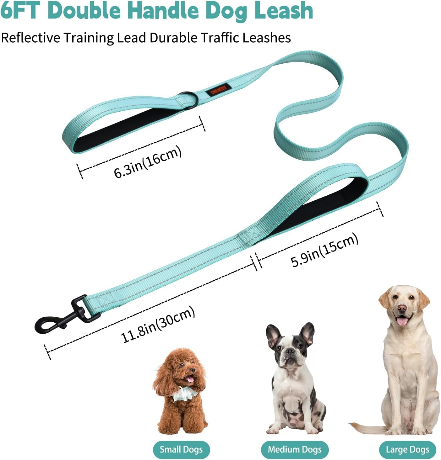 Heavy Duty Double Handle Leash - Reflective Training Lead for Large Breed Dogs (6Ft-Black)