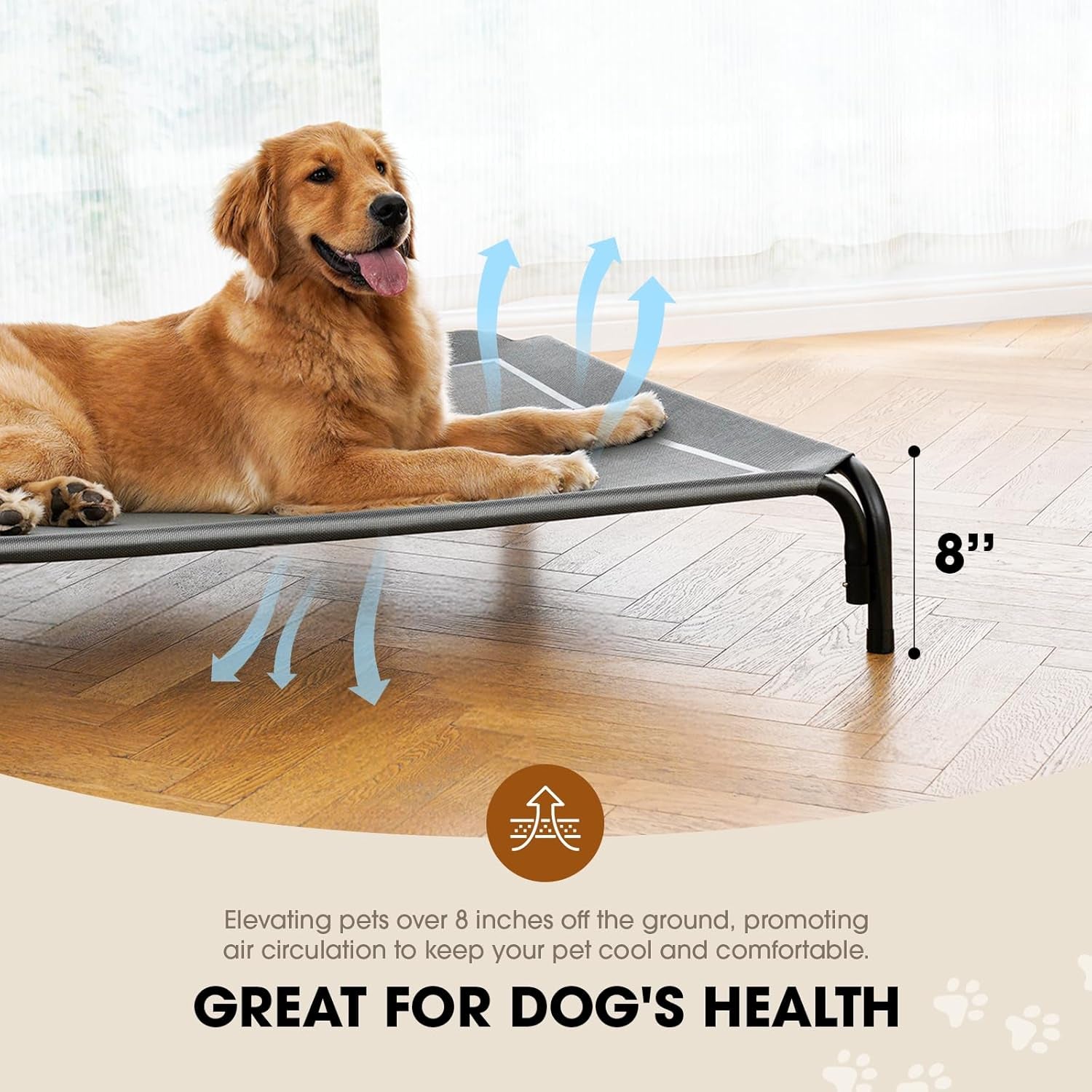 Outdoor Elevated Dog Bed for Medium Sized Dogs, No-Tool Assembly.