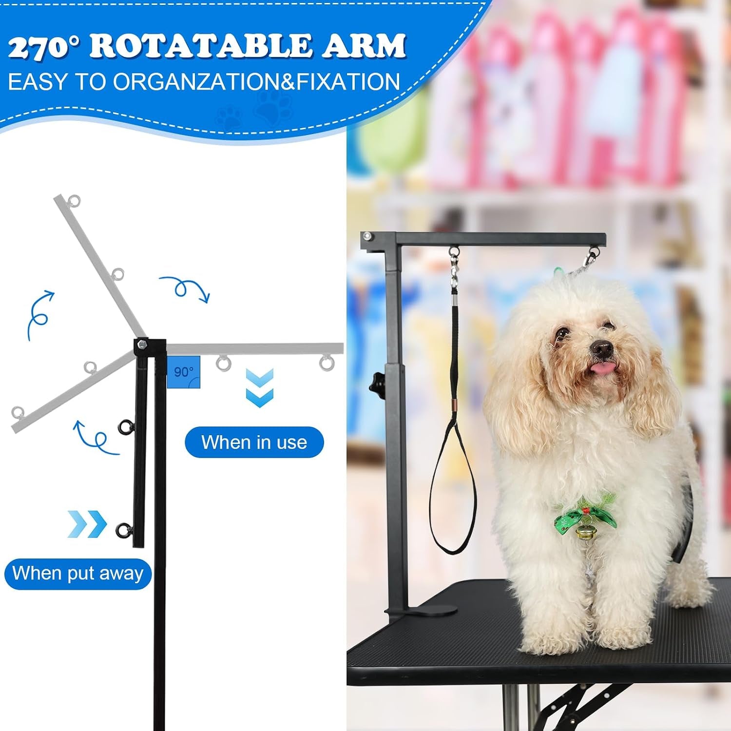 Dog Grooming Table Arm with Clamp 32In, Pet Dog Grooming Table for Small Dogs at Home Foldable, Cat Dog Grooming Harness Stand Holder Portable for Trimming Nails, Drying, Haircut