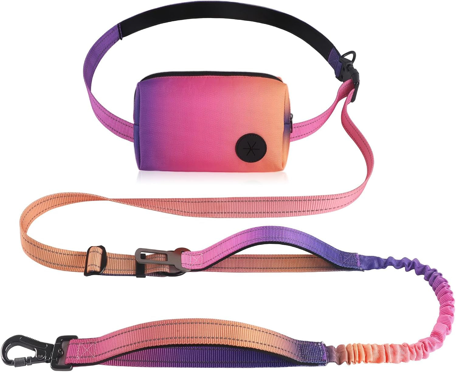 Hands Free Dog Leash with Zipper Pouch, 6-9Ft Bungee Waist Leash for Medium Large Dogs Walking, Running Lead with Dual Padded Handles Car Safety Buckle for Training Jogging