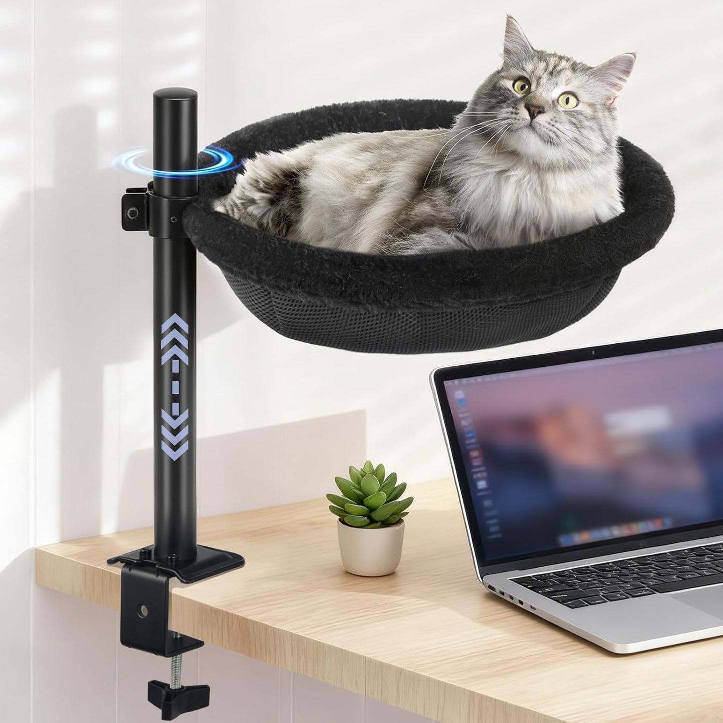 Cat Desk Bed, Reversible Cat Hammock for Desk Use, Clamp-On Metal, Black
