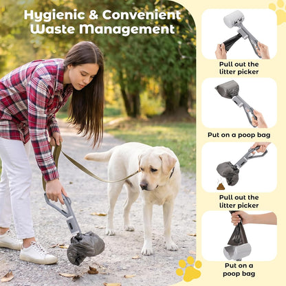 Dog Walking Kit - Pet Pooper Scooper, Biodegradable Waste Bags, Collapsible Travel Bowl, Heavy Duty Dog Leash, Interactive Rubber Ball - Complete Outdoor Pet Supplies for Puppy & Large Dogs