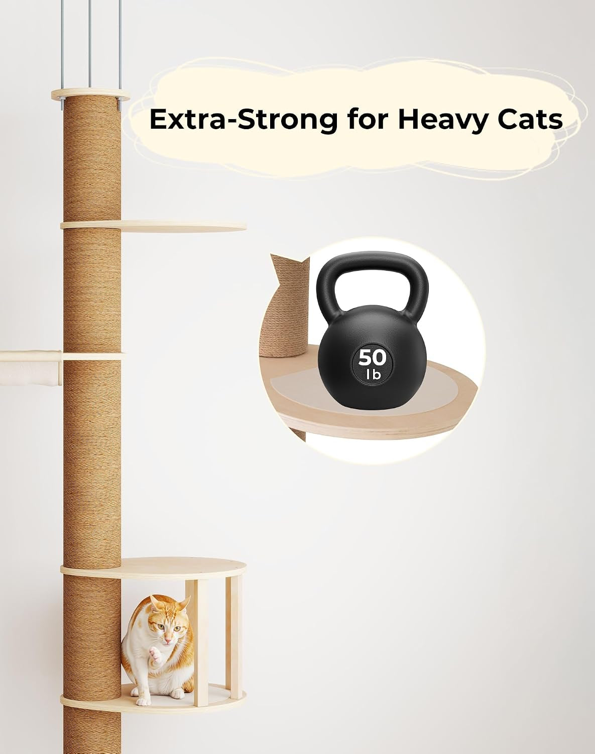 Floor-To-Ceiling Cat Tree, Tension Mount Tower W/Sisal Posts
