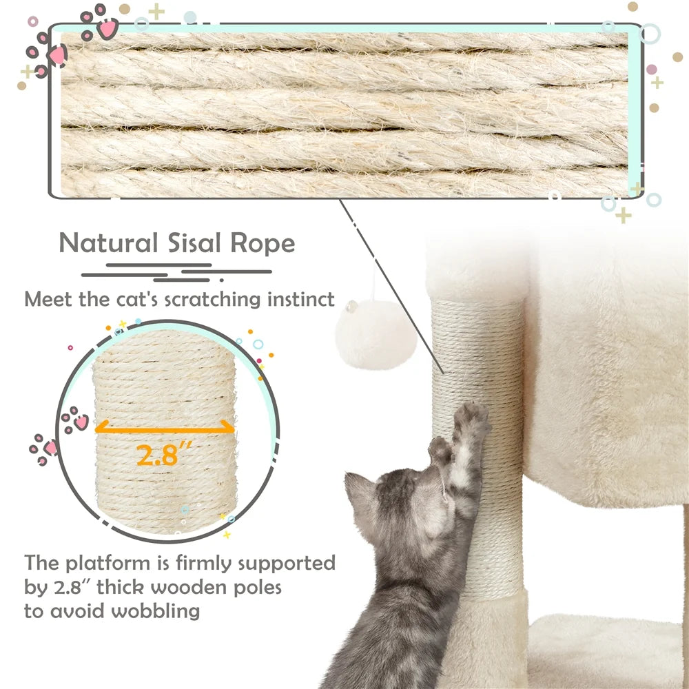 23In 2-Level Cat Tree Condo with Scratch Posts, Beige