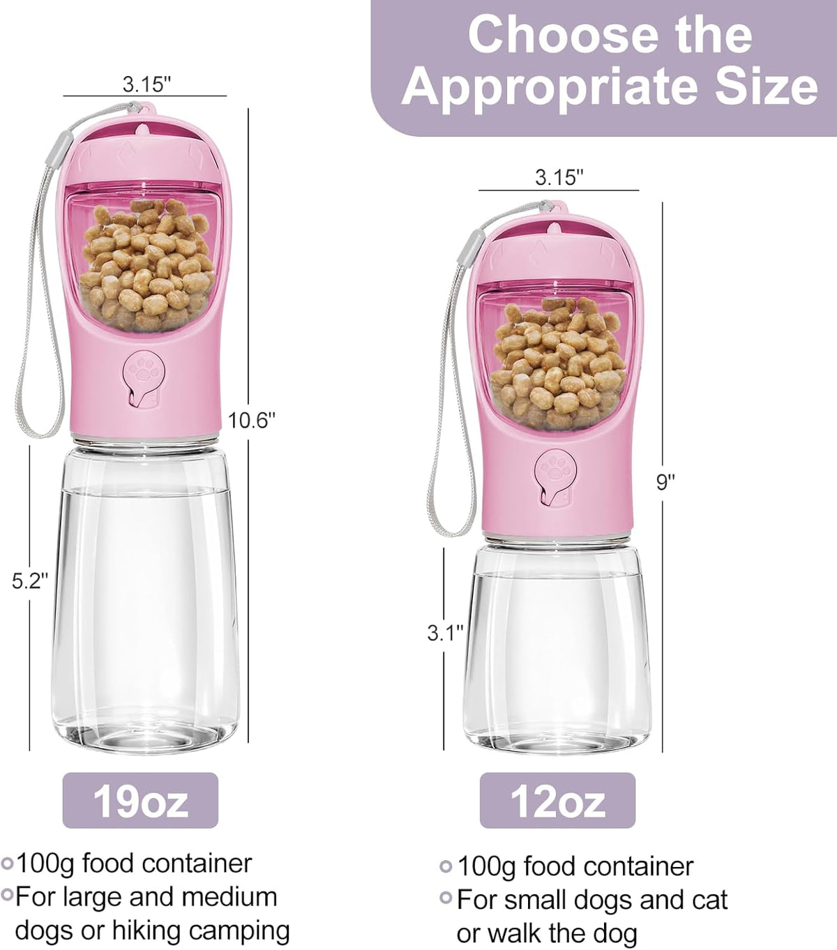 Portable Dog Water Bottle with Food Container, Drinking Bottle for Travel